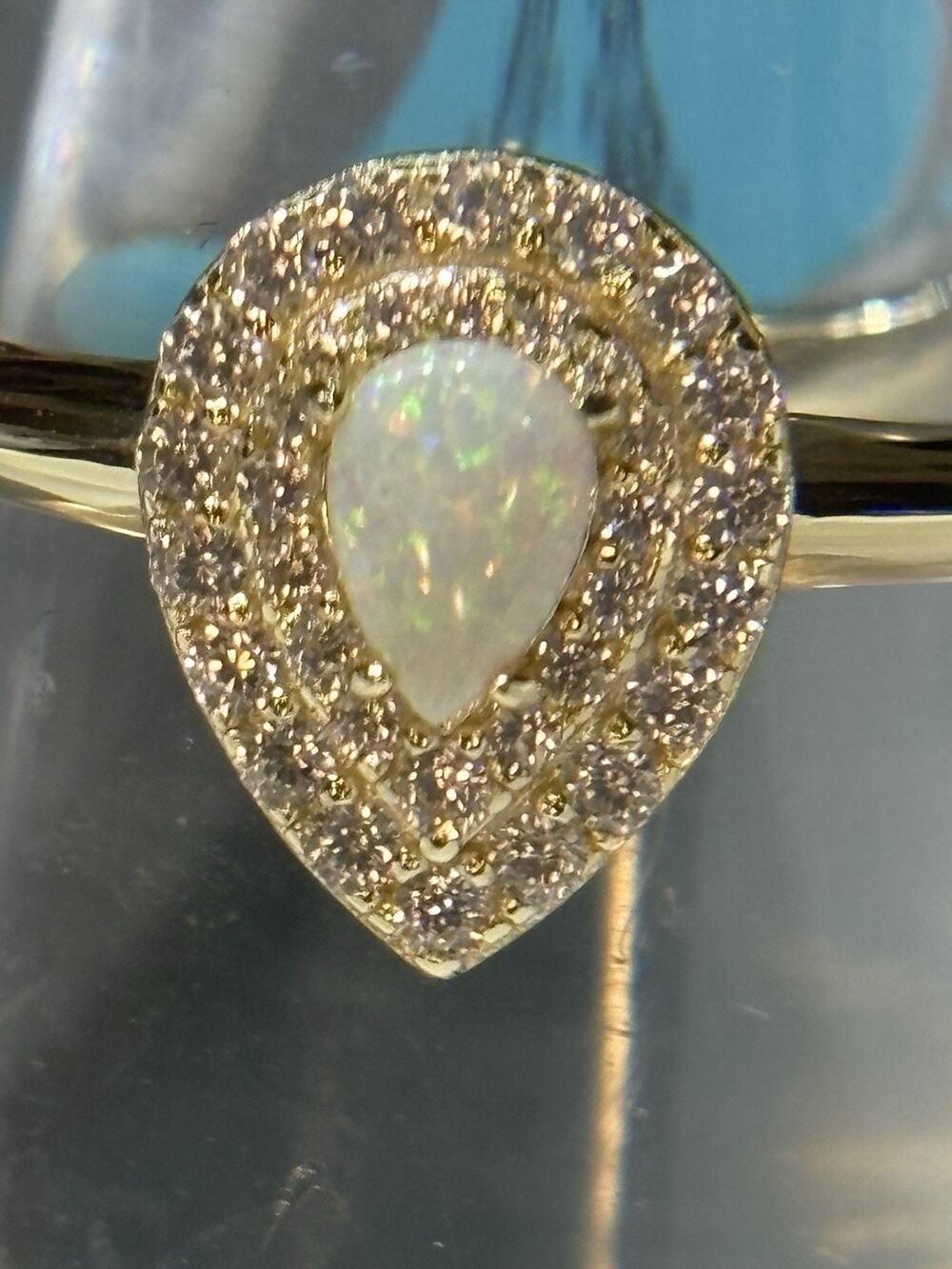 925 Gold Over Opal Cz Ring Size 8
